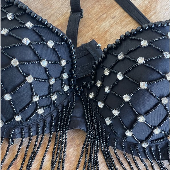 SOLD-SEXY FESTIVAL BRA TOP Embellished Beads & Crystal Fringed Adjustable Straps - Picture 7 of 10